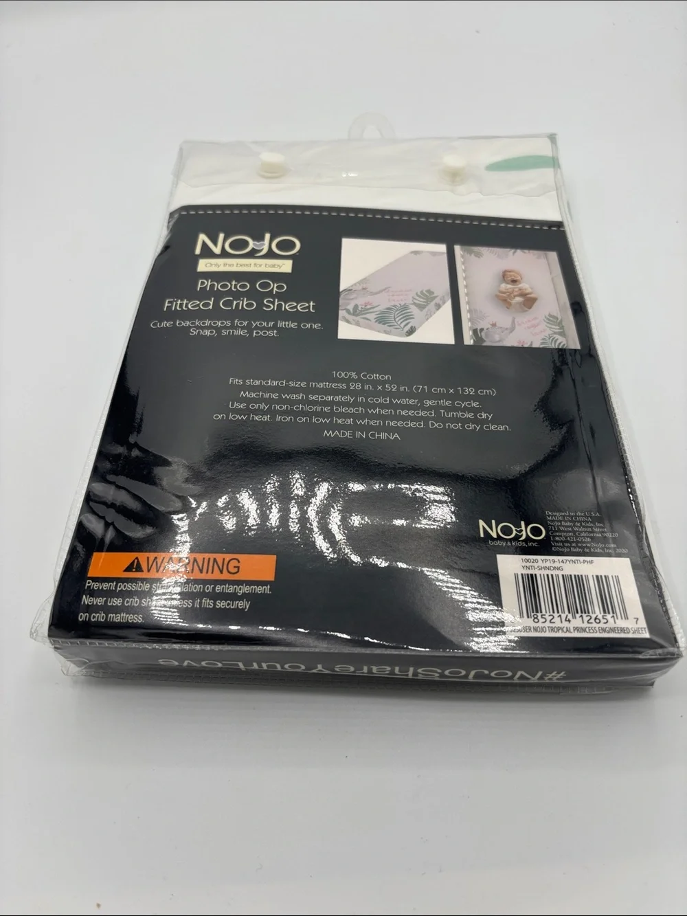 Nono Photo Op Fitted 100% Cotton Crib Sheet - White with Gold Crown Elephant